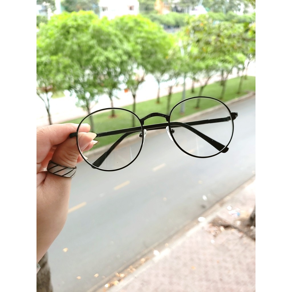 Gọng kính cận tròn kim loại D12 kèm tròng 0 độ chống ánh sáng bảo vệ mắt trước màn hình phù hợp mặt vuông, dài, góc cạnh | BigBuy360 - bigbuy360.vn