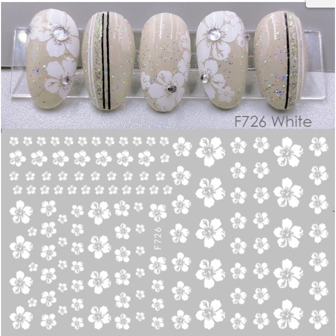 sticker hoa trắng trang trí nail