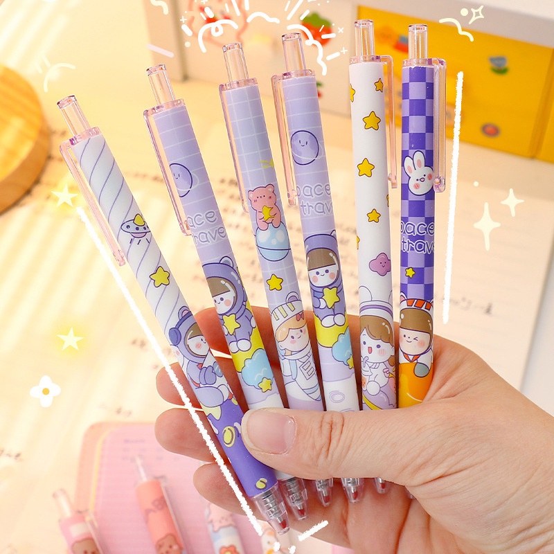 Set 6 Bút Mực Gel Đen Phim hoạt hình dễ thương Hàn Quốc bút mùa xuân văn phòng phẩm