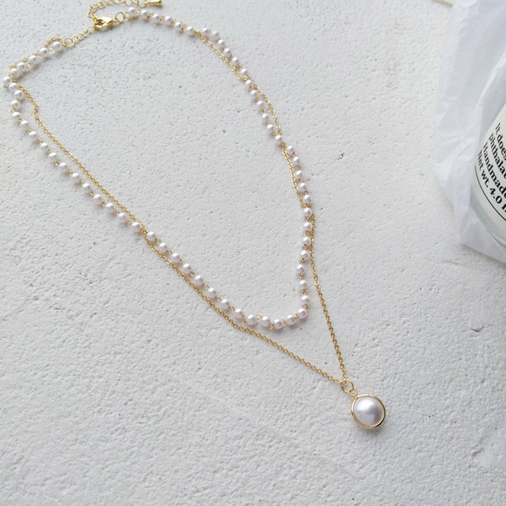 Dây Chuyền Hợp Kim 2 Lớp Đính Hạt Ngọc Trai Giả Xinh Xắn
