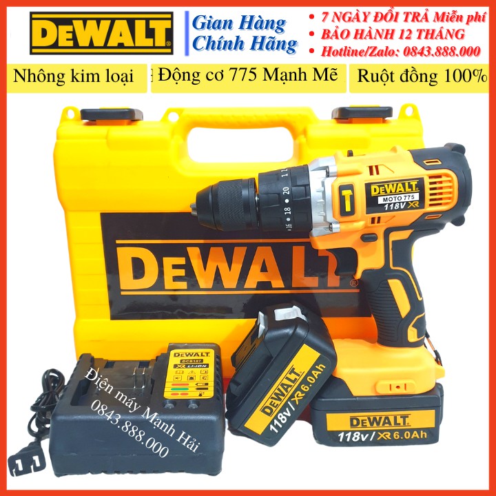 Máy Khoan pin DEWALT 88V 3 chức năng, CÓ BÚA, LÕI ĐỒNG, PIN KHỦNG 10 CELL - TẶNG MŨI BẮN TÔN, VÍT