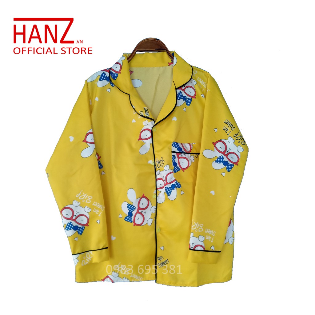 Bộ ngủ pijama lụa kate thái áo dài quần dài bộ mặc nhà Hanz.vn mềm mại dễ thương H 1 Vàng Thỏ K.To