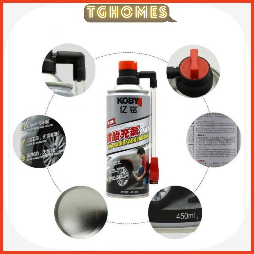 Bình xịt vá lốp xe KOBY dung tích 450ml sử dụng hiệu quả nhanh chóng cho tất cả các dòng xe-GD291