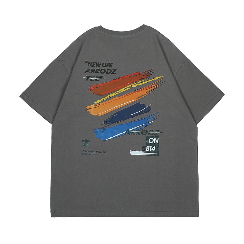 Áo thun tay ngắn dáng rộng in họa tiết graffiti phong cách harajuku Hồng Kông dành cho nam