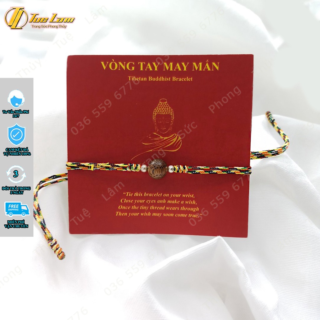 Vòng tay chỉ ngũ sắc may mắn bện handmade hạt trầm hương bi bạc trắng bình an - Tuệ Lâm