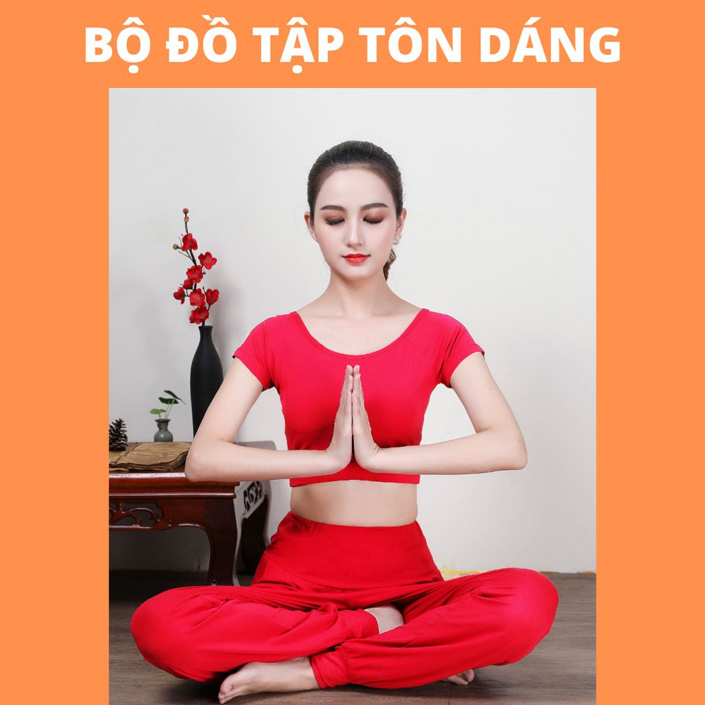 Bộ Alibaba Tập Yoga Zumba GUME Màu Đỏ Chất Cotton Lạnh Co Giãn 4 Chiều