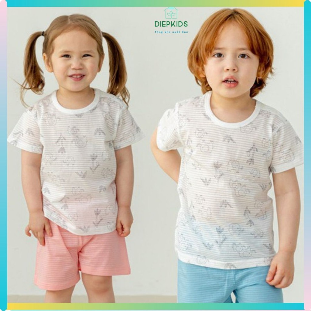 Bộ cotton giấy Isoop xuất Hàn bộ đồ cộc tay voi xinh cho bé 9-30kg -VOI1621