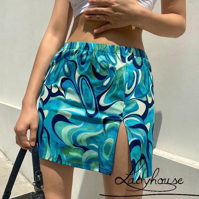 Chân Váy Ngắn Lưng Cao Xẻ Tà In Họa Tiết Trừu Tượng Thời Trang Cho Nữ