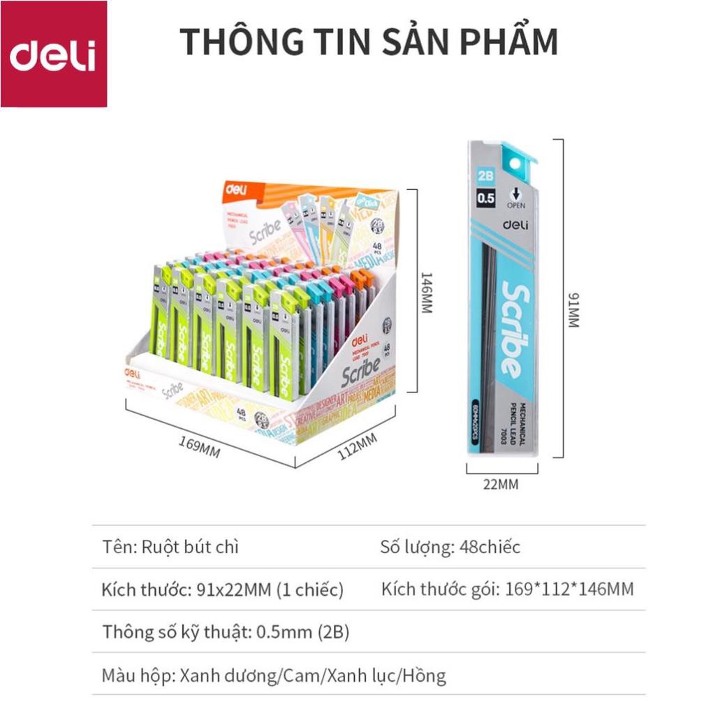 Ruột bút chì 0.5mm Deli, Xanh dương/Cam/Xanh lục/Hồng - 2 Ống - E7003 [Deli]