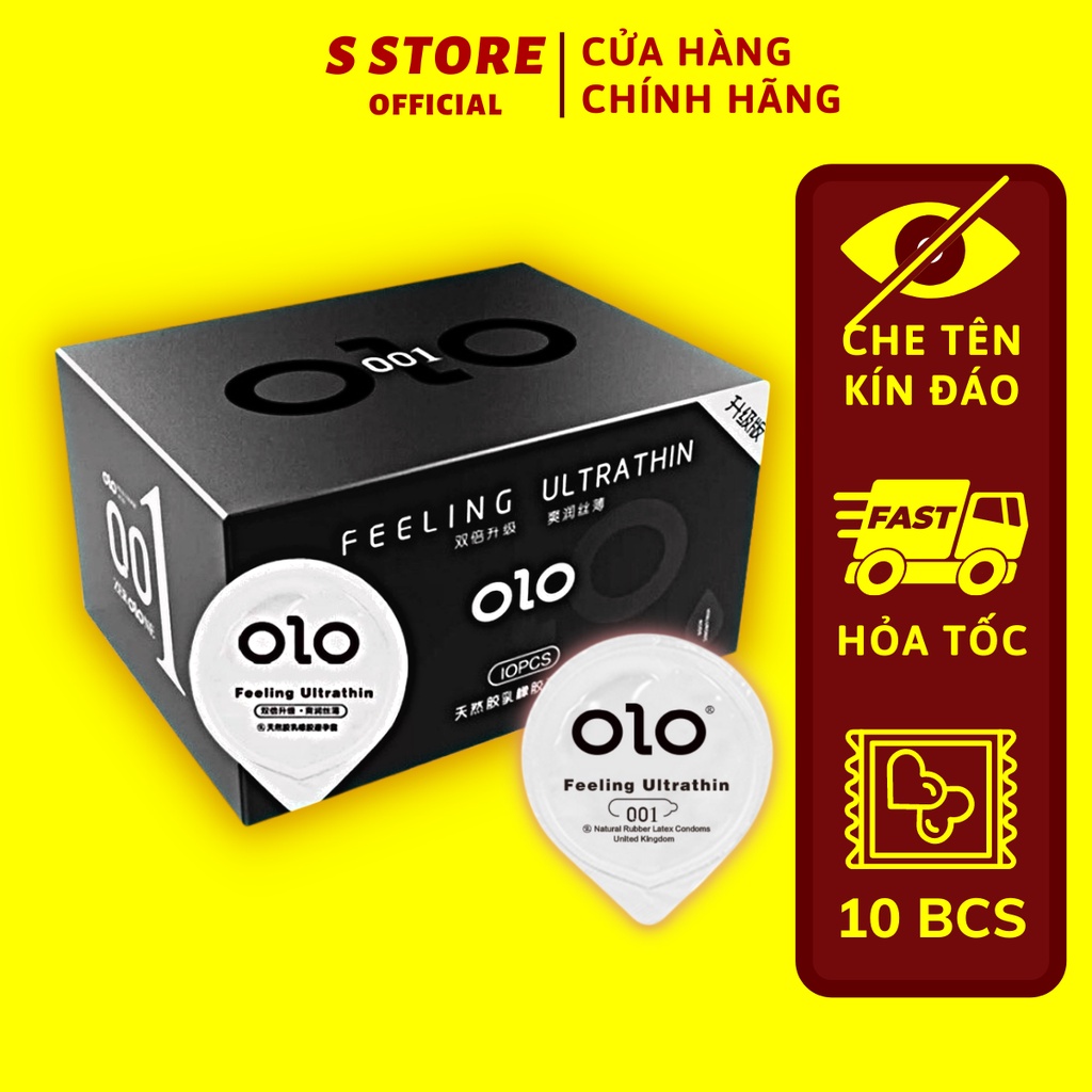 Bao Cao Su OLO 0.01 Đen Feeling Ultrathin – BCS Siêu Mỏng, Hương Vani, Nhiều Gel Bôi Trơn - Hộp 10 Bcs