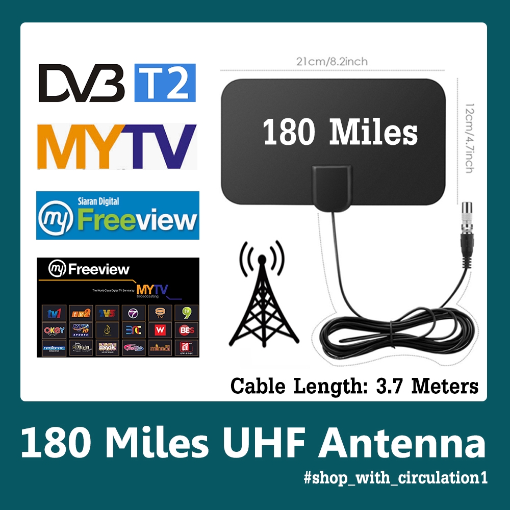 Ăng Ten Kỹ Thuật Số Thu Sóng Tín Hiệu Truyền Hình DVB-T2 HDTV Trong Nhà 180 Dặm 5dBi
