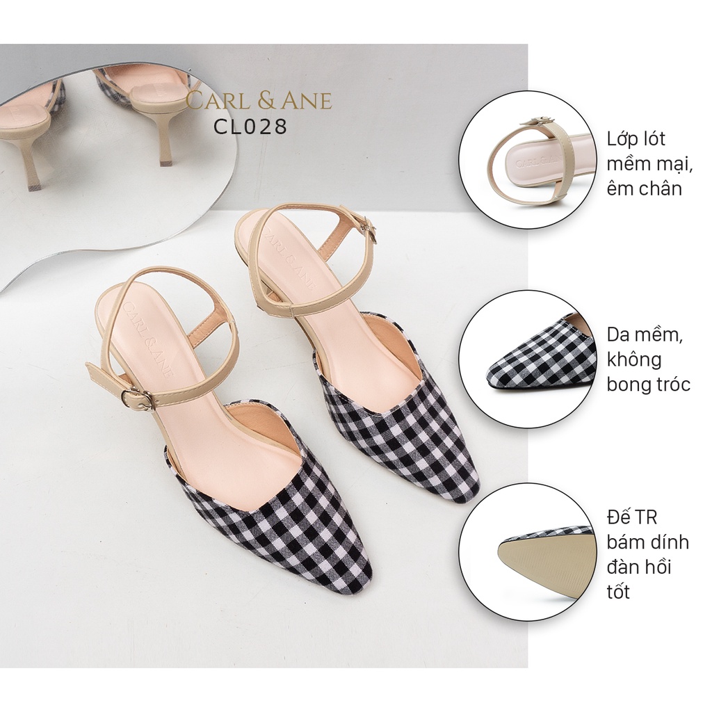 Carl &amp; Ane - Giày cao gót mũi nhọn màu nude phối caro thời trang công sở cao 6cm - CL028