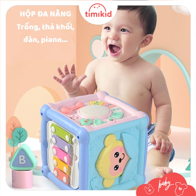 [CÓ BẢO HÀNH] Hộp Âm Nhạc Đa Năng Cho Bé, Khối Lập Phương 6 in 1 Phát Nhạc, Thả Hình, Có Đàn