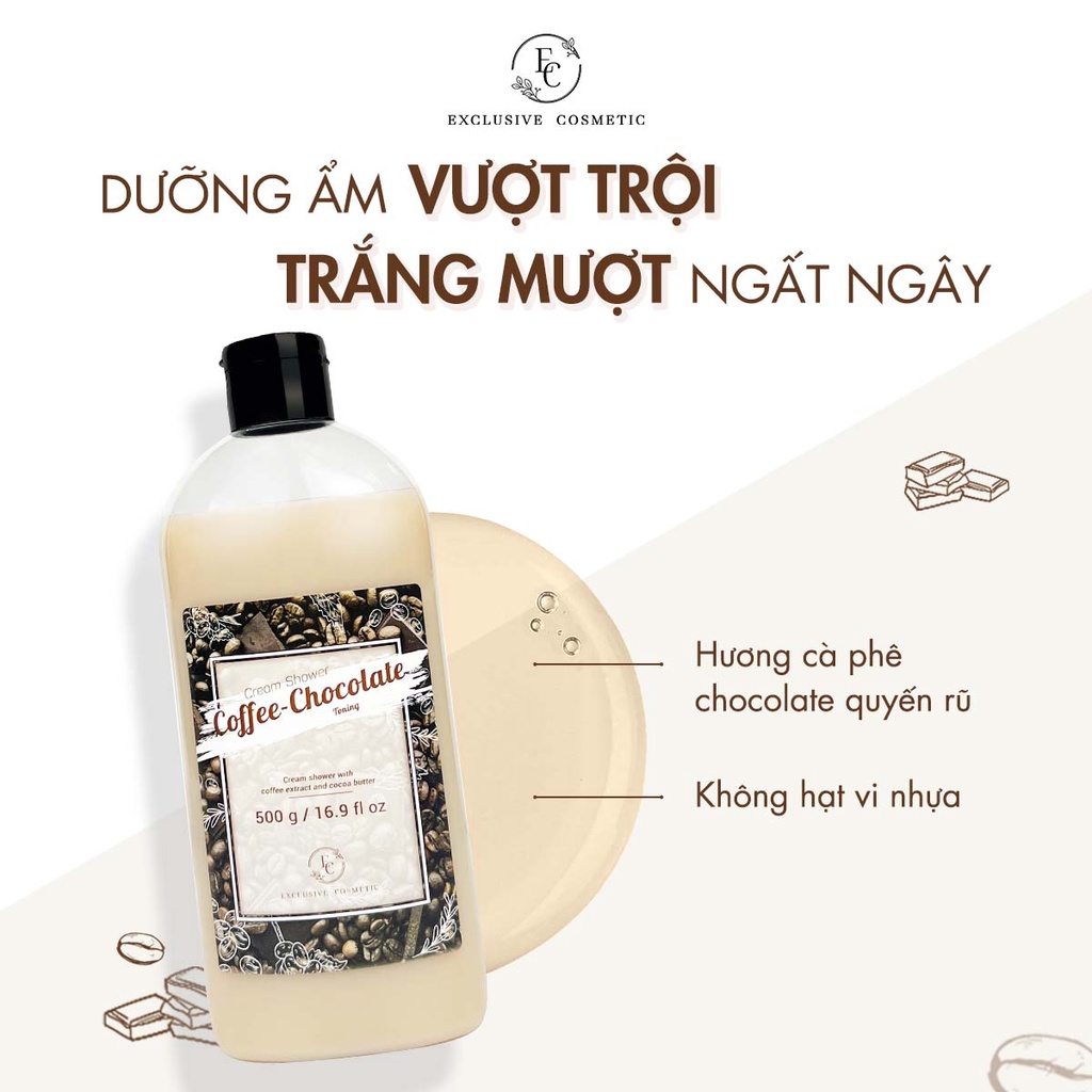 Sữa tắm Cà Phê Exclusive Cosmetic Giúp Dưỡng Ẩm Chuyên Sâu Chống Oxy  Hóa Và Giúp Da Đàn Hồi, Săn Chắc Dung Tích 500g