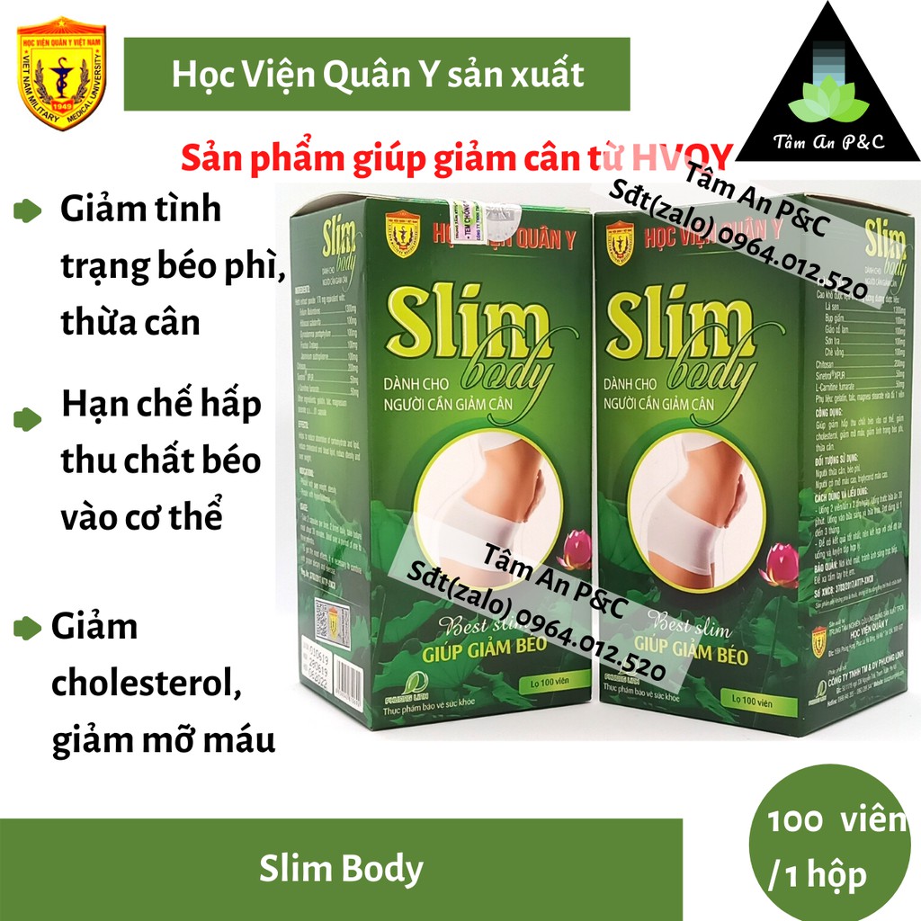 ( Giảm cân an toàn ) Viên uống giảm cân Slim Body sản xuẩt bởi Học viện Quân Y hộp 100 viên | BigBuy360 - bigbuy360.vn
