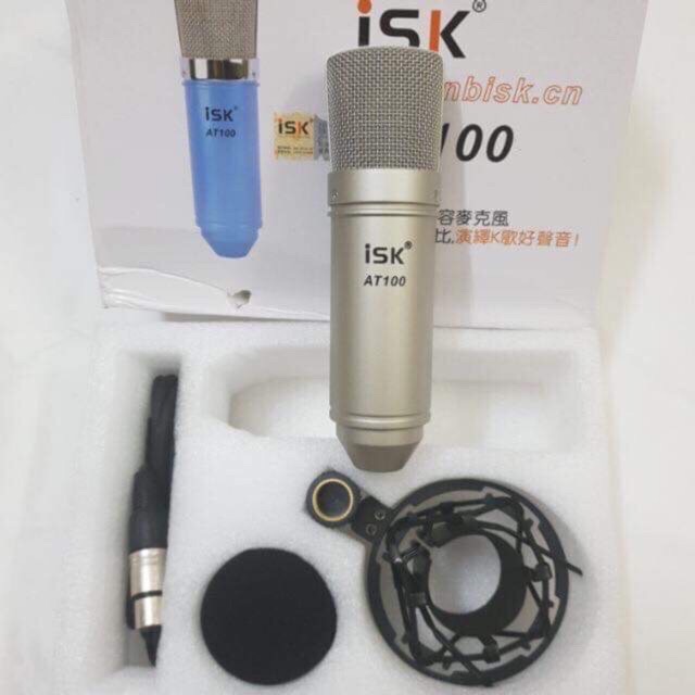 combo thu âm livestream isk AT100-sound card H9 chân kẹp+màng lọc bảo hành 6 tháng