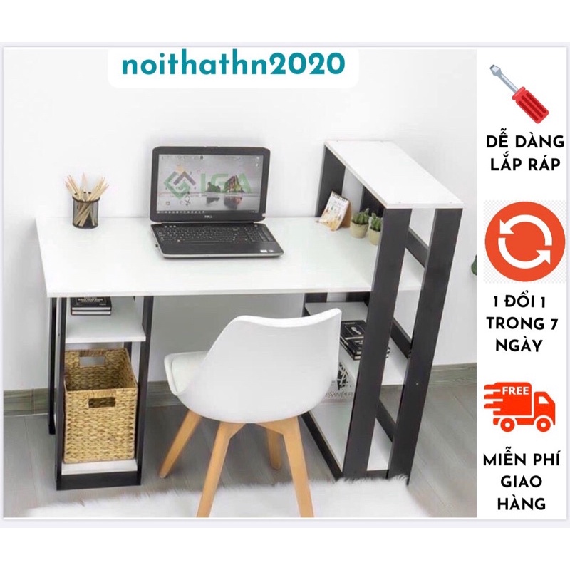 Bàn làm việc chữ L, Bàn làm việc gỗ kèm giá sách tiện ích