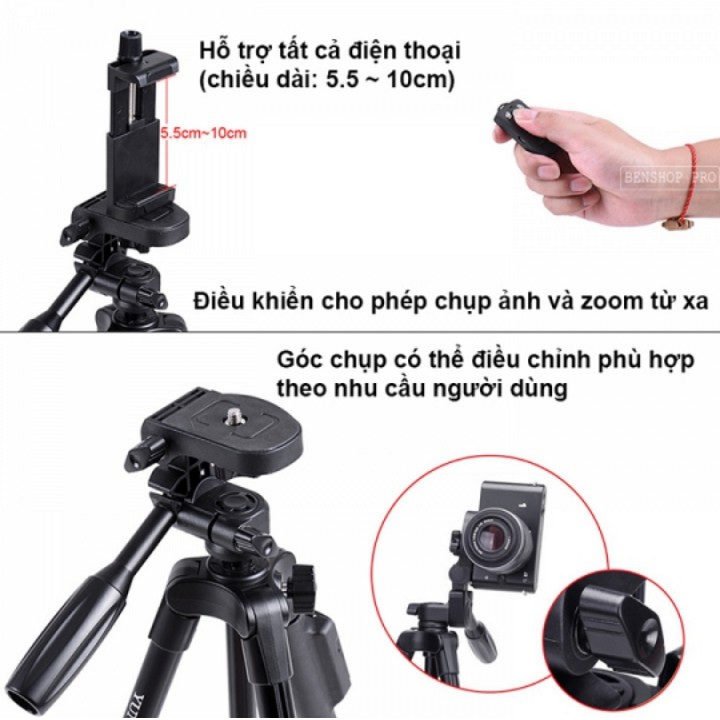 Chân chụp ảnh chuyên nghiệp Tripod VCT-5208 kèm Remote chụp cho điện thoại