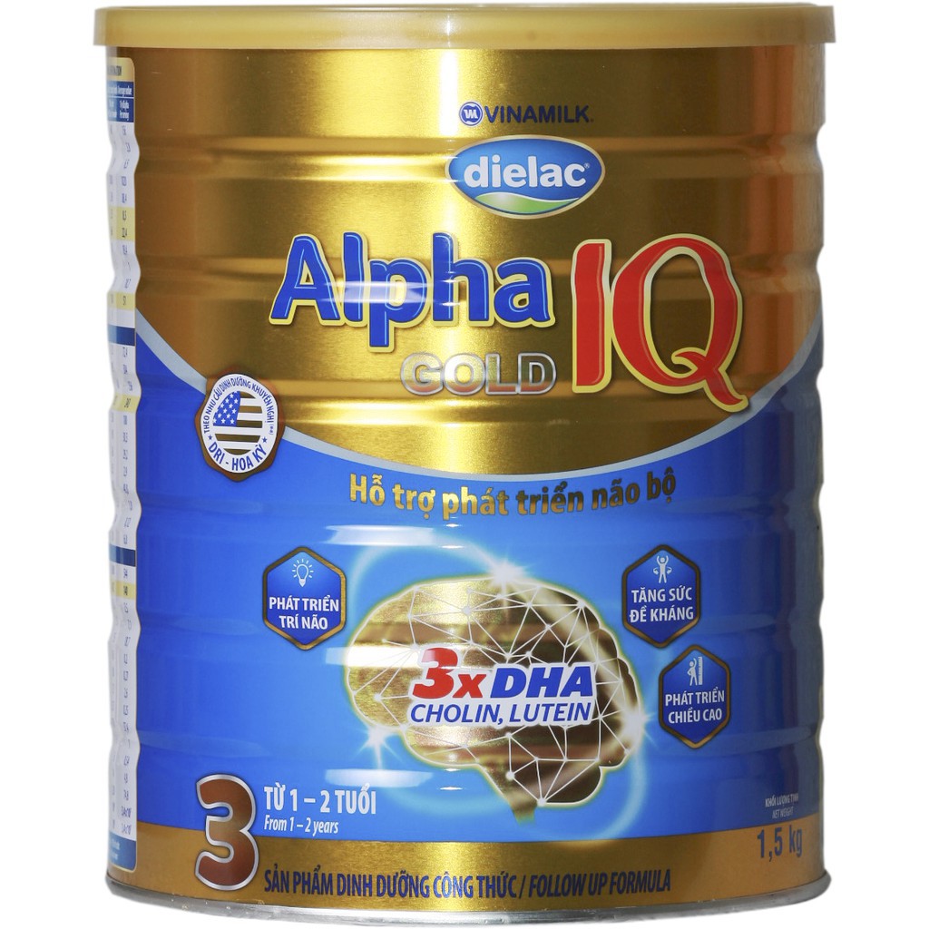 SỮA BỘT ALPHA GOLD IQ 3 1,5KG, DINH DƯỠNG DÀNH CHO BÉ TỪ 1 ĐẾN 2 TUỔI