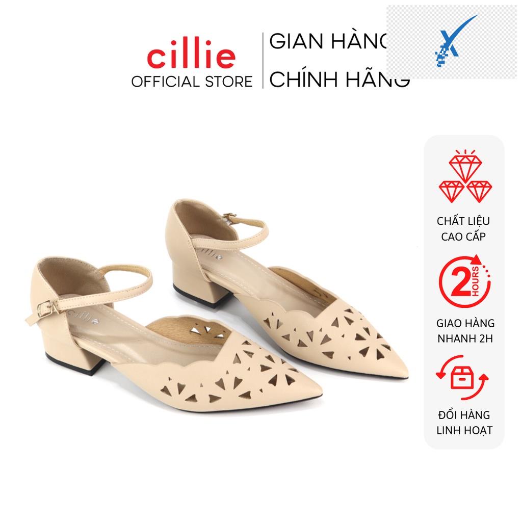 🖐️ Giày sandal cao gót nữ mũi nhọn thời trang cắt laser độc đáo cao 3cm Cillie 1173 🖐️