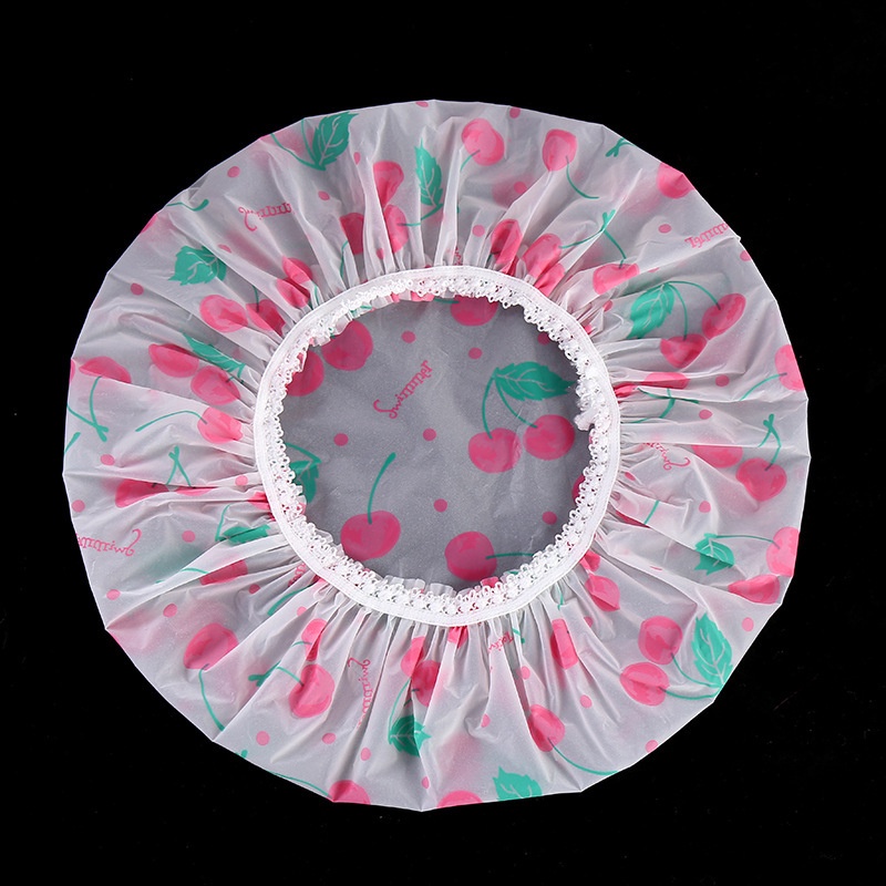 Mũ trùm tóc in hoa hình dễ thương viền ren mỏng chống nước