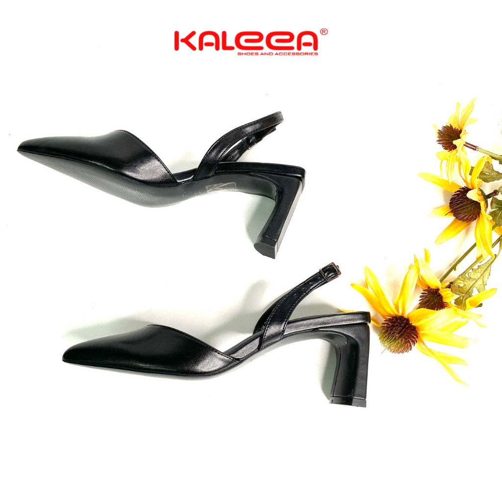 Giày Cao Gót Mũi Nhọn Slingback KALEEA Phối Dây Quai Sau Hở Gót Màu Đen Cao 6cm UK2103