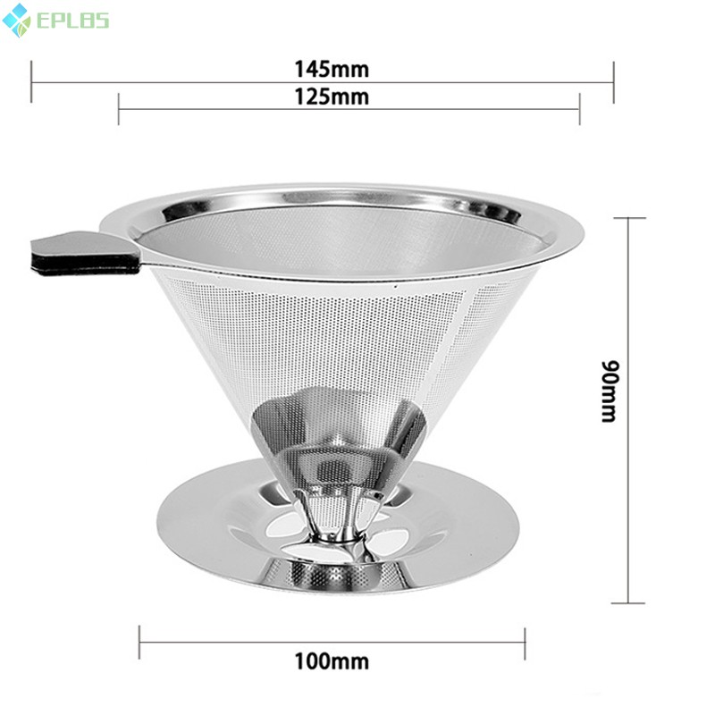 EPLBS Stainless Steel Coffee Filter Reusable Pour Over Coffee Filter Cone Coffee Dripper with Removable Cup Stand