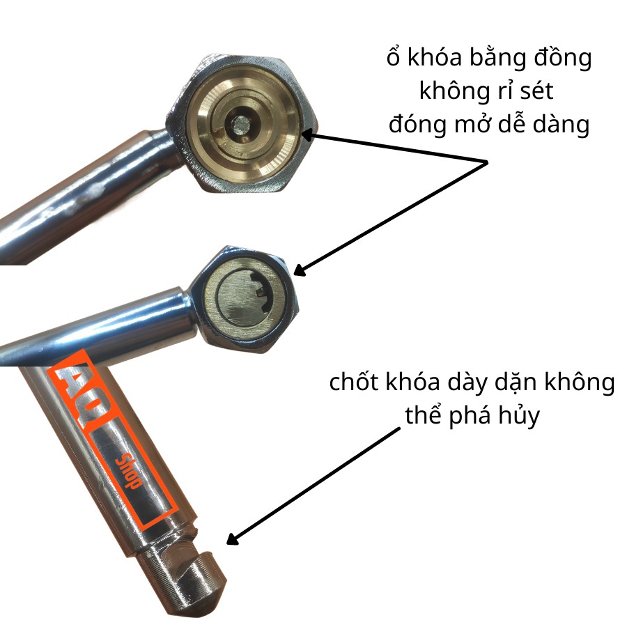 Khóa chữ U chống trộm xe máy . Khóa chống cắt mạ inox AOERDA