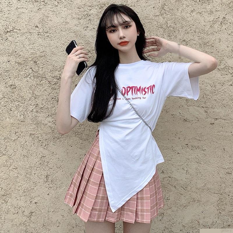 Áo thun ngắn tay cổ tròn in chữ phong cách hàn quốc dành cho nữ