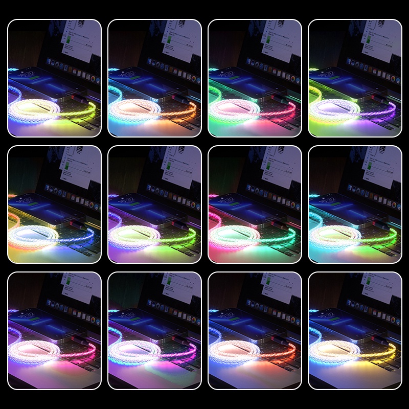 Dây Cáp Sạc Nhanh 6A 20W RGB Nhiều Màu Sắc Dành Cho IPhone Samsung Oppo Type-C Micro Usb