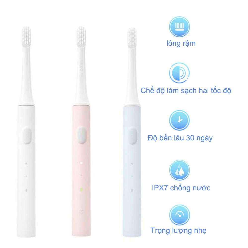 HỎA TỐC - Bàn chải điện Xiaomi Mijia Sonic T100/T300 Sạc pin - Trắng/ Hồng/Xanh (Fullbox Chính Hãng)