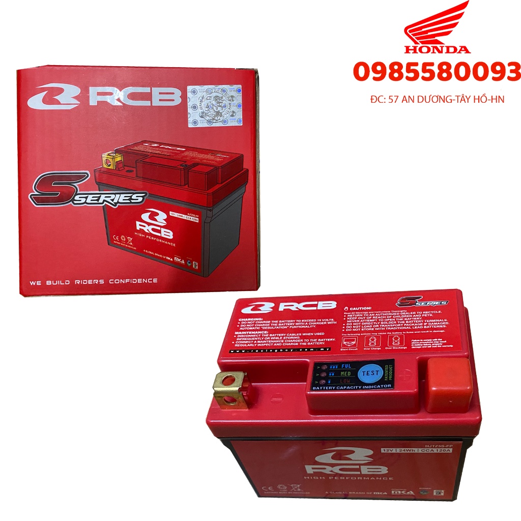 Bình ắc quy RCB Racing boy Lithium lắp cho các xe Exciter, winner, fz, R15, vario, TFX