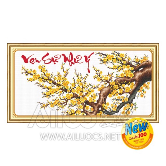Tranh thêu chữ thập Vạn sự như ý - Cành mai vàng < 51391 > chưa thêu