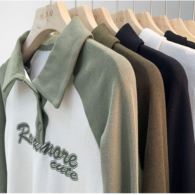 Áo polo COZOKC tay dài dáng ôm màu tương phản thời trang