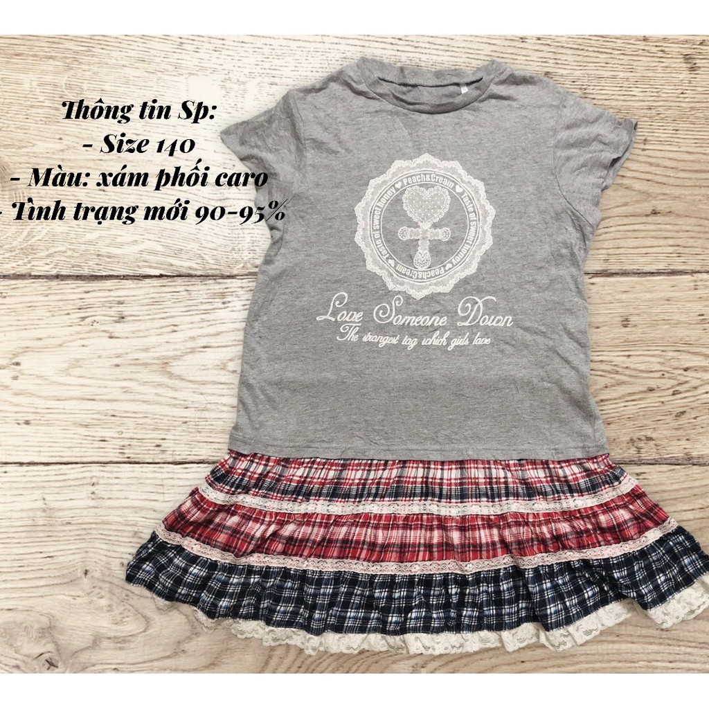 Đầm xinh cho bé gái 24-27kg xám - caro