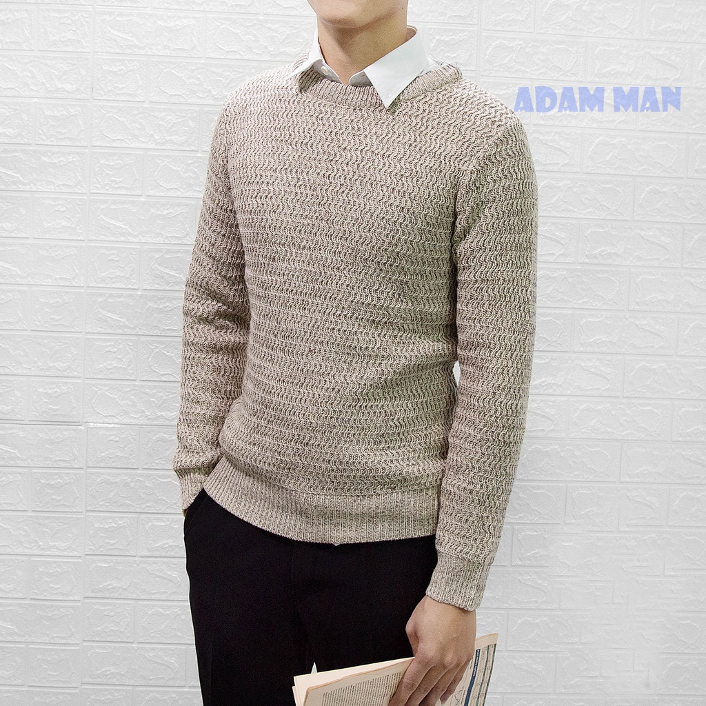 Áo len nam cổ tròn vân trơn phối đồ Hàn Quốc phong cách trẻ trung, cá tính - ADAM MAN