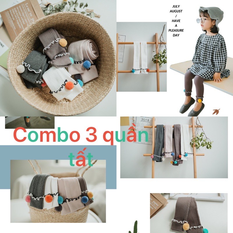 SET 4 QUẦN TẤT LEN LEGGING QUẢ BÔNG CỰC XINH CHO BÉ GÁI (hình thật)