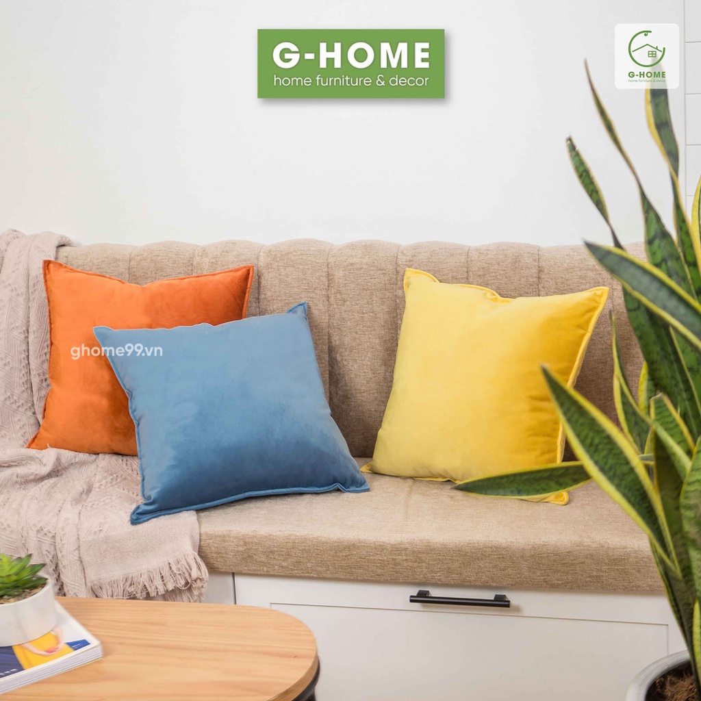 Vỏ gối nhung cao cấp Ghome, vỏ gối vuông, đệm gối sofa trơn màu mịn màng mềm mại sang trọng VG21M1