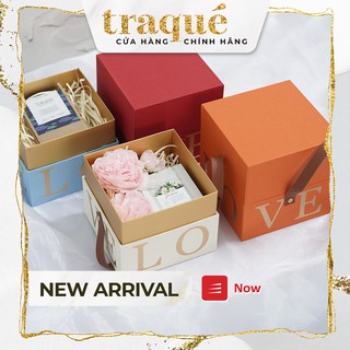 Hộp quà khối vuông LOVE giấy mỹ thuật có quai xách