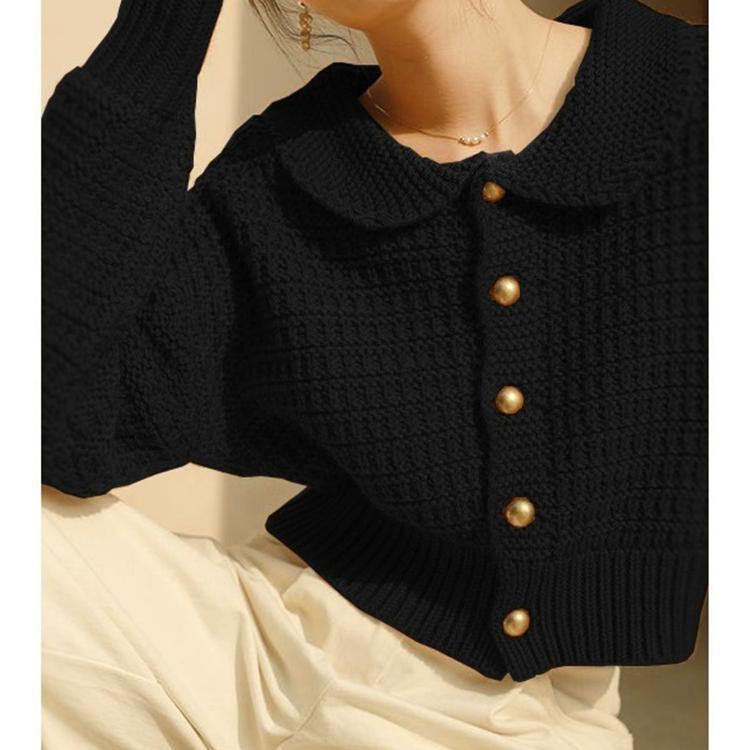 Áo Khoác Cardigan Dệt Kim Cổ Búp Bê Phong Cách Pháp Thời Trang Xuân Thu Mới Cho Nữ
