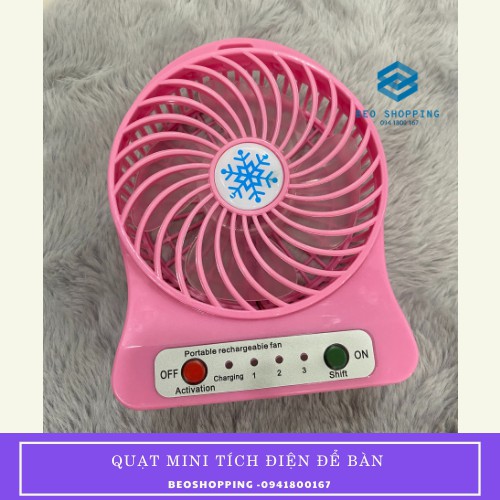 [MẠNH]Quạt mini tích điện cầm tay có đế để bàn 3 tốc độ gió