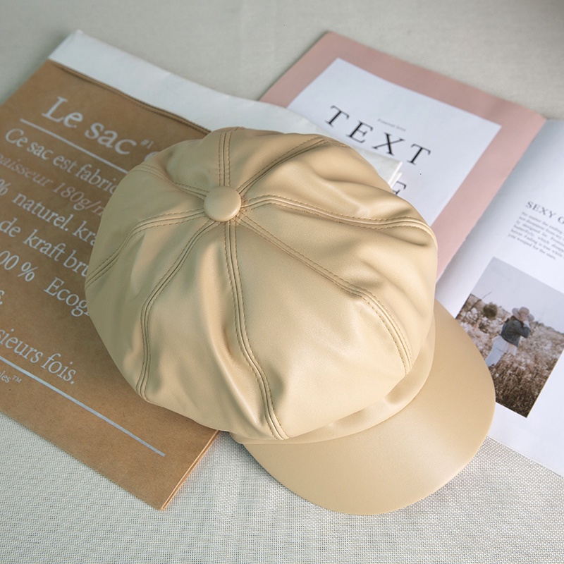 Mũ beret da pu phối lông thời trang nữ tính