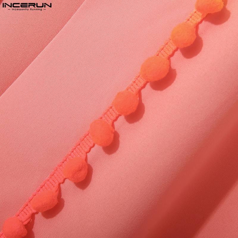 Set đồ INCERUN gồm áo khoác tay ngắn kèm quần short phối tua rua phong cách retro thời trang đi biển cho nam