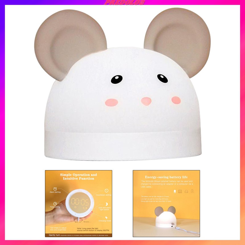 ED Kids Digital Alarm Clock Cute Table Rechargeable Nightlight Wake-up