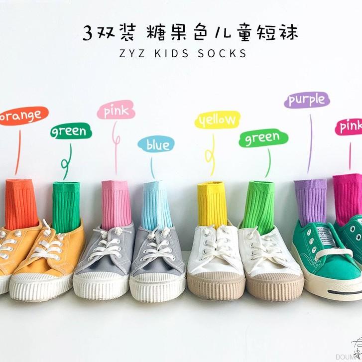 Set 3 đôi vớ thoáng khí màu sắc kẹo ngọt rực rỡ dành cho trẻ em
