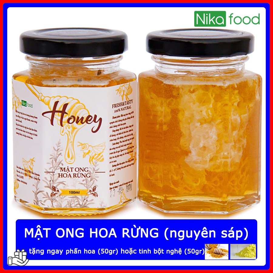 Nikafood Mật ong hoa rừng 50ml-500ml tặng phấn hoa hoặc tinh bột nghệ | mat ong rung