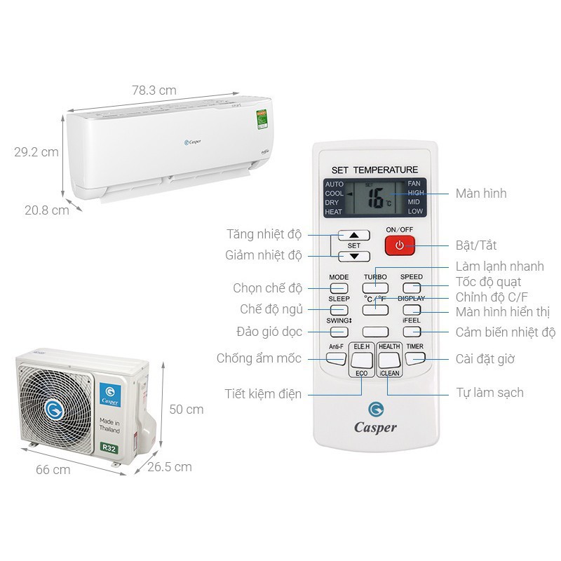 Điều hòa Casper GH-12TL32 12000btu 2 chiều inverter R32, [ Miễn phí vận chuyển tại HÀ NỘI ]