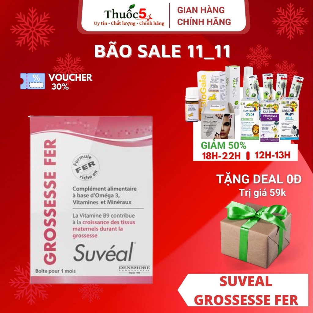 Suveal Grossesse Fer vitamin cho bà bầu, hộp 30 viên