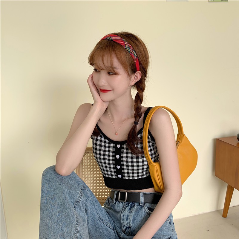 Cocory vn Áo Croptop Hai Dây Sọc Caro Phong Cách Cổ Điển Gợi Cảm Cho Nữ | BigBuy360 - bigbuy360.vn