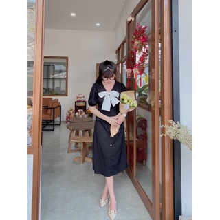 Đầm thắt nơ đính nút tiểu thư (ẢNH THẬT)